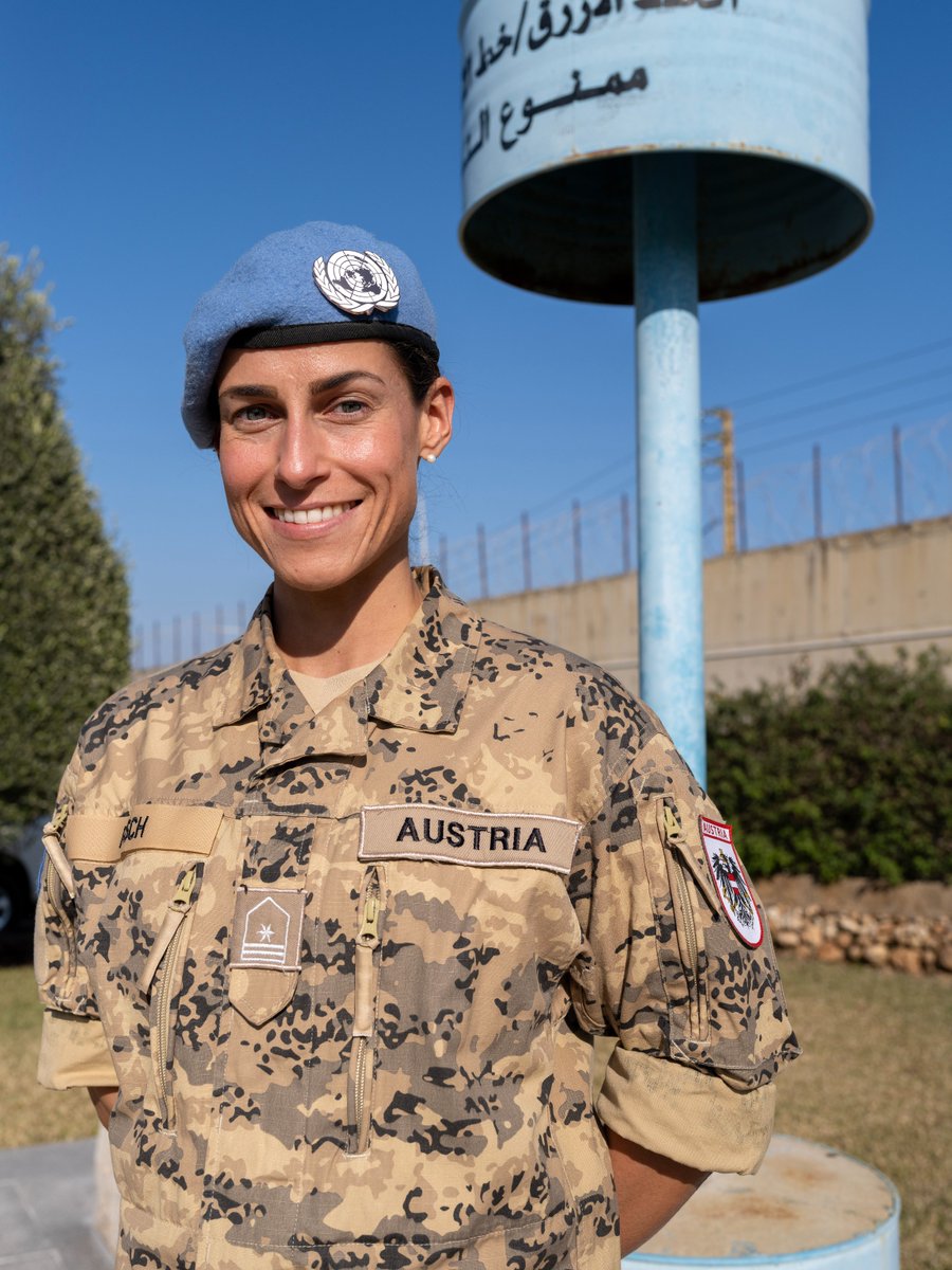 Peacekeeper of the Day: For SSgt. Christina Posch 🇦🇹, a peaceful future is one where everyone feels safe. As an Administrative Officer with @UNIFIL_, she serves as a connection to the Command in Austria and writes articles promoting the Mission's work. #PKDay. @AustriaUN