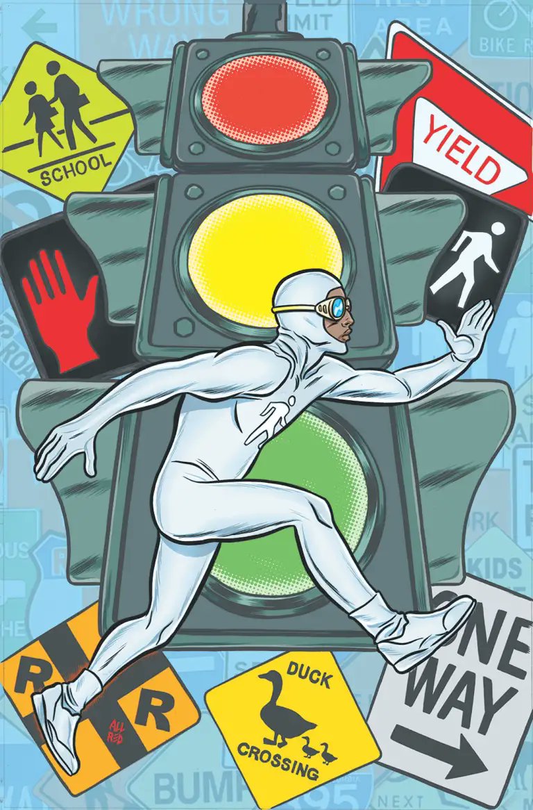 IT'S HAPPENING! The passion project @VonGormanArt and I started during quarantine is finally coming, courtesy of @MagmaComix. Behold... THE PEDESTRIAN! 🚦 Issue #1 launches in August with incredible covers by Sean, @DeanHaspiel, and @AllredMD!!! More info in the thread! 🧵