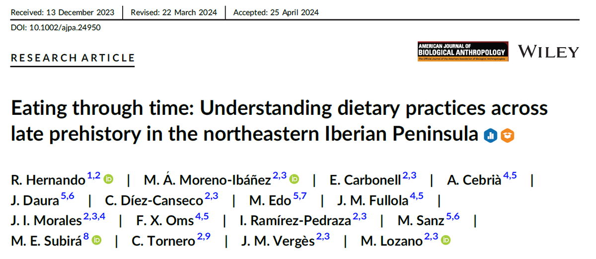 Paper alert!!📢📢 Just published in @AmJBioAnth  Eating through time: Understanding dietary practices across Late Prehistory in the northeastern Iberian Peninsula
@iphes @universitatURV @paleopenedes @SERP_UB @UABBarcelona @CENIEH