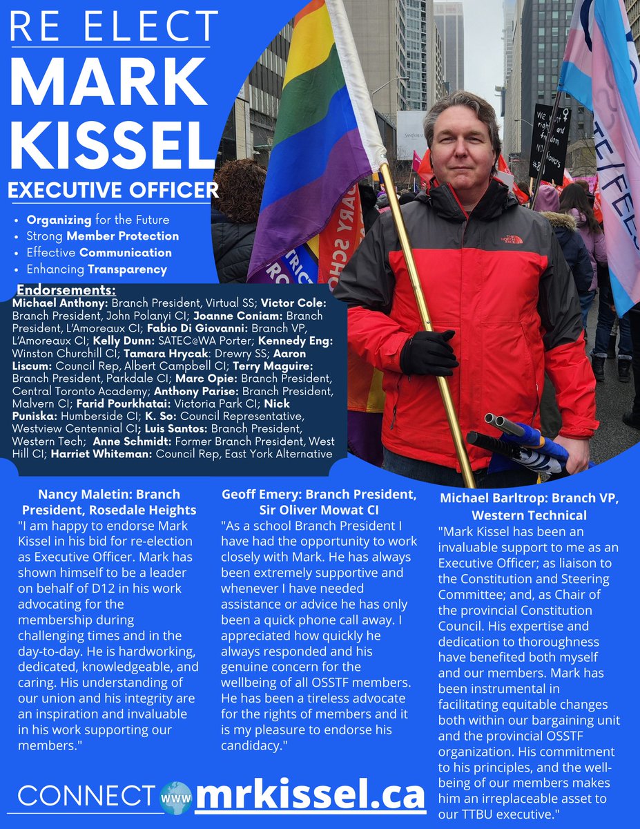 My second poster as I seek re-election for Executive Officer of the OSSTF Toronto Teachers' Bargaining Unit. Please reach out with any comments or questions. I look forward to earning your vote on May 21-22, 2024.