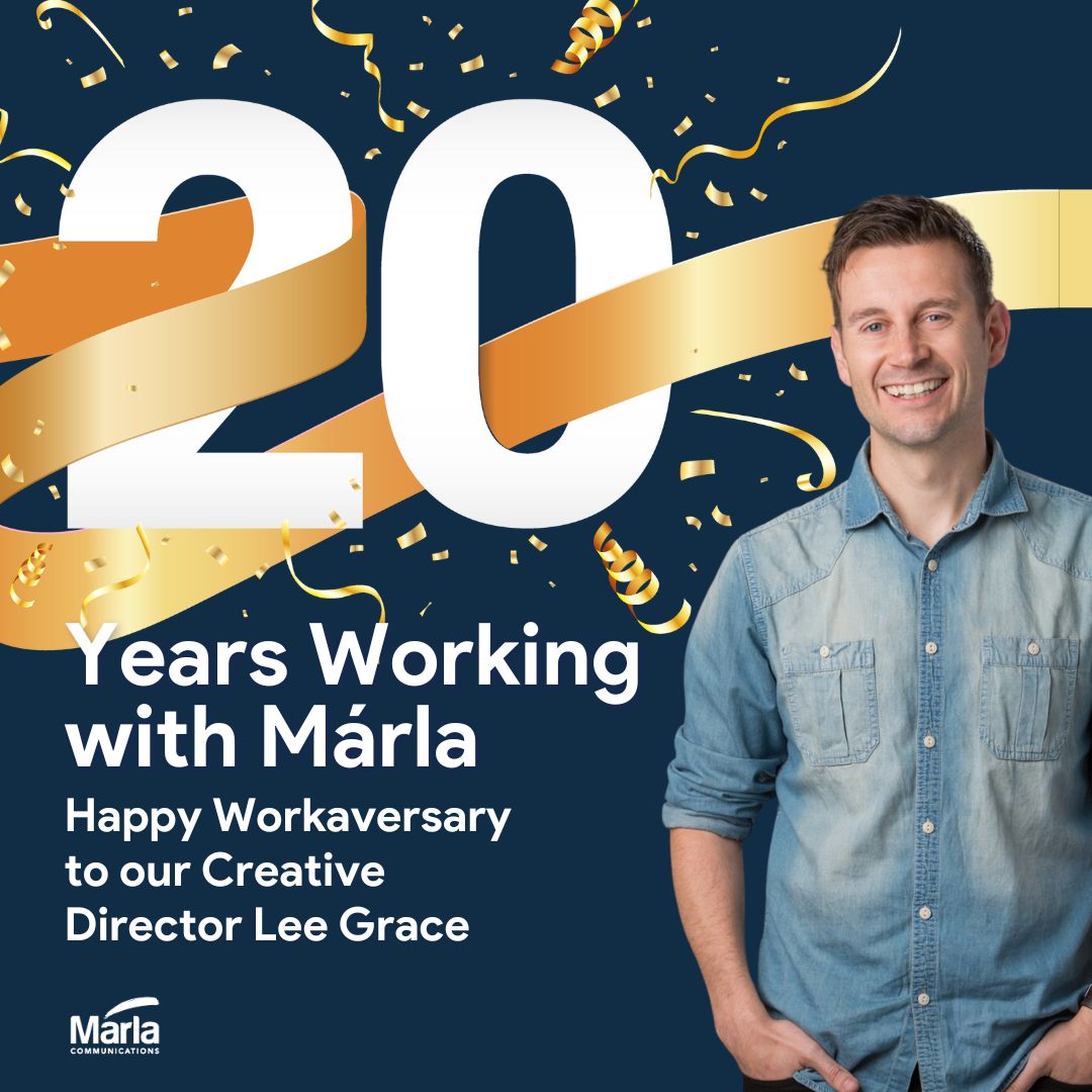 Happy Work Anniversary to our Creative Director Lee Grace, who has been working with us for 20 years now! Lee joined Imagin Design (the precursor to Márla Communications, which was established in 2006) in May 2004.