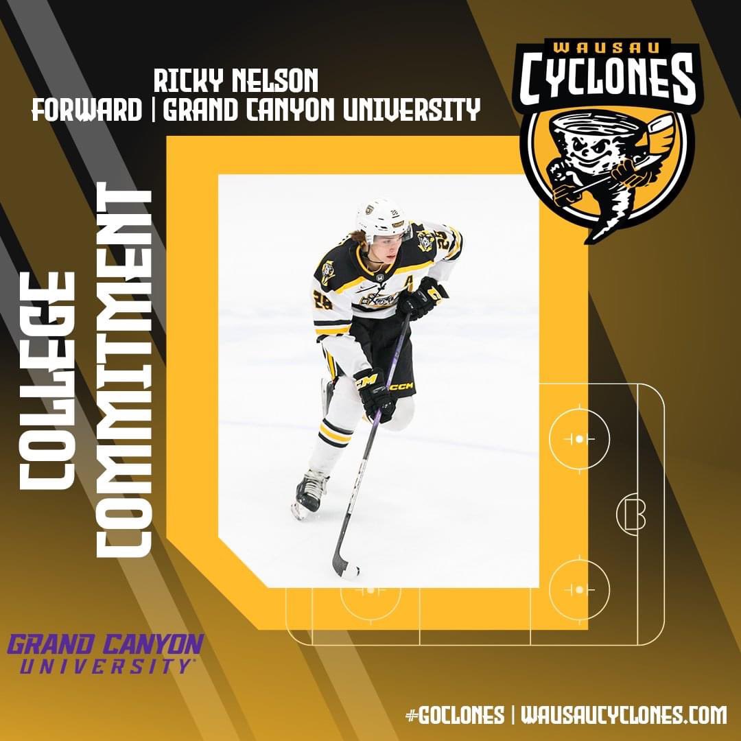 NEWS | Cyclones forward Ricky Nelson commits to play Division I ACHA college hockey at Grand Canyon University! #GoClones | #CollegeClones 

📰: wausaucyclones.com/nelsoncommitt/