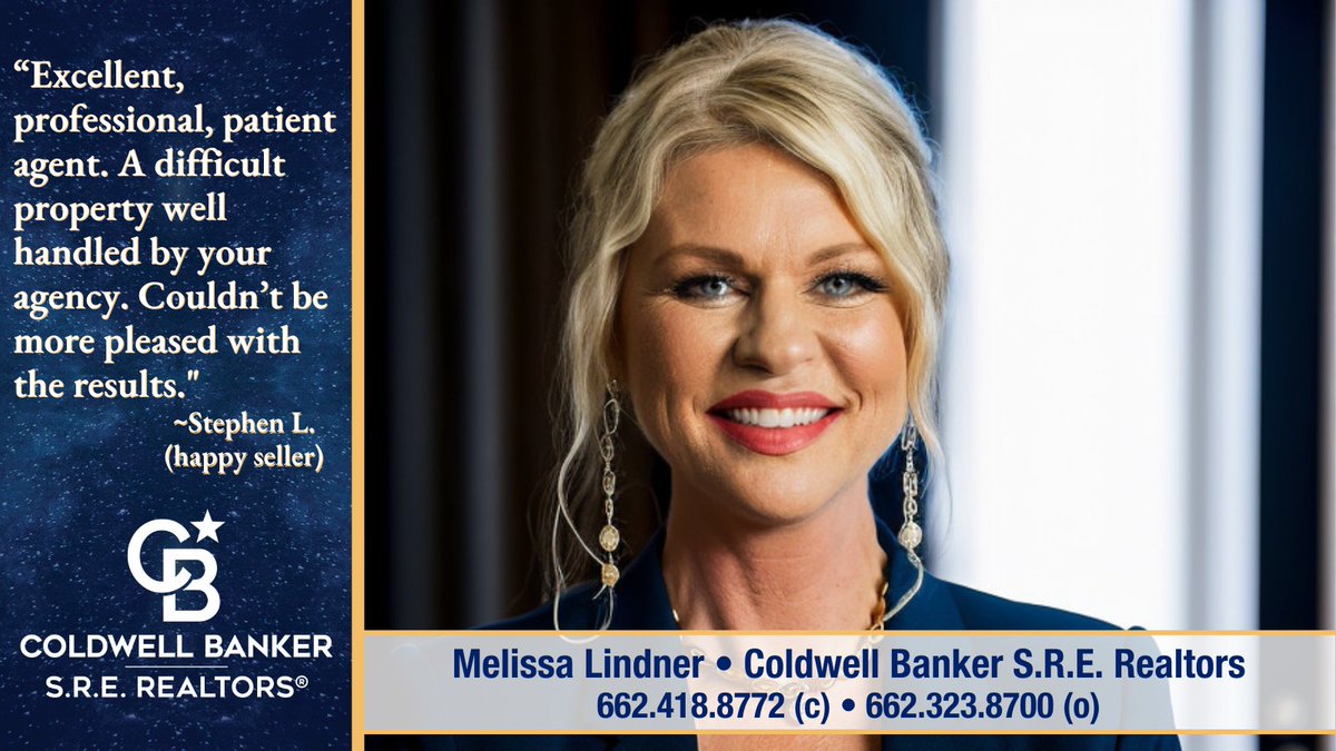 CWBSRE's tweet image. ⭐️ Melissa's client is thrilled with her real estate results!  "Top-notch, super pro, and cool as a cucumber agent!" Need help with your real estate dreams? Call Melissa Lindner at 662-418-8772 (c) or 662-323-8700 (o).
#TopNotch #GuidingYouHome #StarkvilleRealEstate