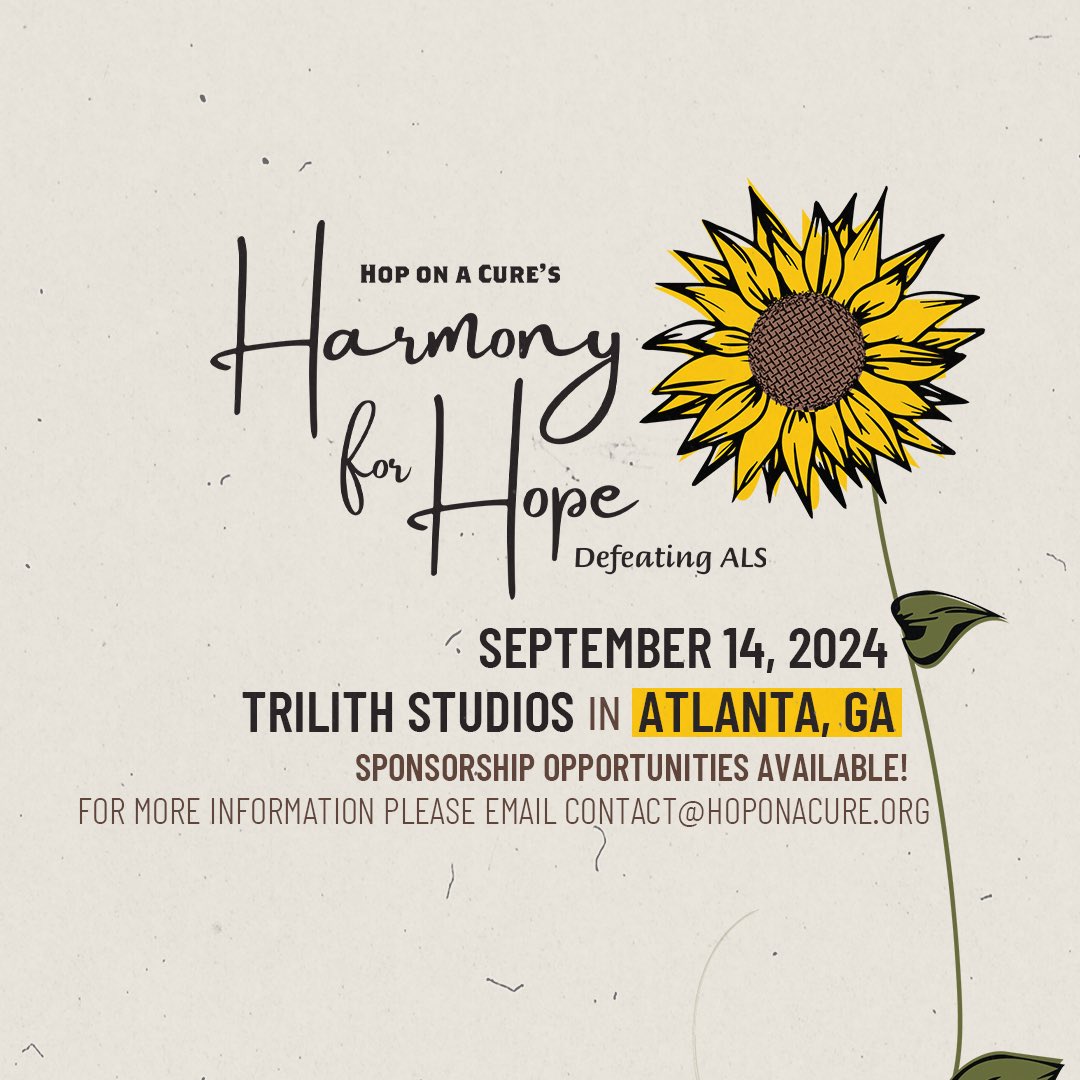 Sponsorship opportunities are available for Hop On A Cure’s Harmony for Hope gala! Please email contact@hoponacure.org for more information on how you can be a part of September’s event to defeat ALS.

#KickALS #believeinacure💙