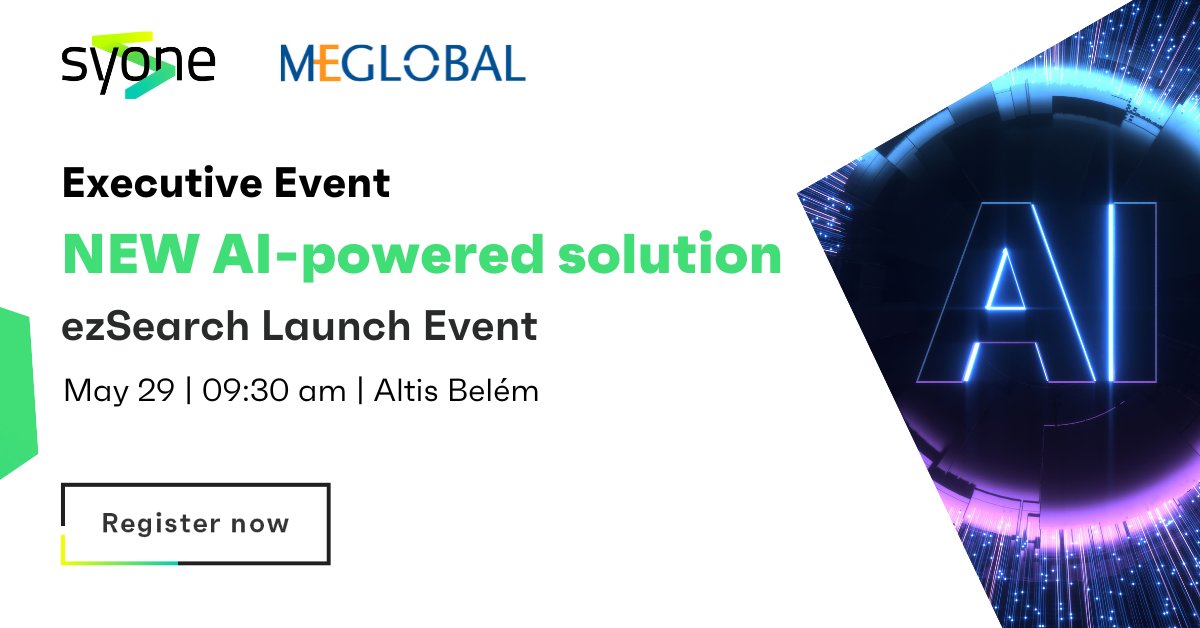 LifeAtSyone's tweet photo. ‼️REGISTER TODAY ➡️ Join us on May 29, at Altis Belém (Lisbon)
for the launch event of our NEW AI-powered solution, ezSearch, designed to redefine how you access, manage, and share information within your company's knowledge base. Limited seats: https://t.co/xHkit86P7F https://t.co/z8IieoxtEP