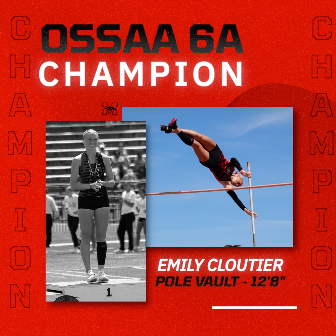 With a mark of 12'8', Emily Cloutier is your OSSAA 6A POLE VAULT CHAMPION! She is also a STATE RECORD HOLDER with a mark of 13'2'! She achieved that last weekend at the Norman Regional Meet #BroncosTF