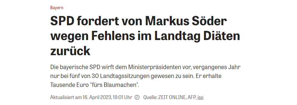 <a href="/Markus_Soeder/">Markus Söder</a> <a href="/Landtag_Bayern/">Bayerischer Landtag</a> <a href="/CSU/">CSU</a> Man könnte eher sagen, dass du dem Landtag ausnahmsweise mal wieder einen Besuch abgestattet hast.