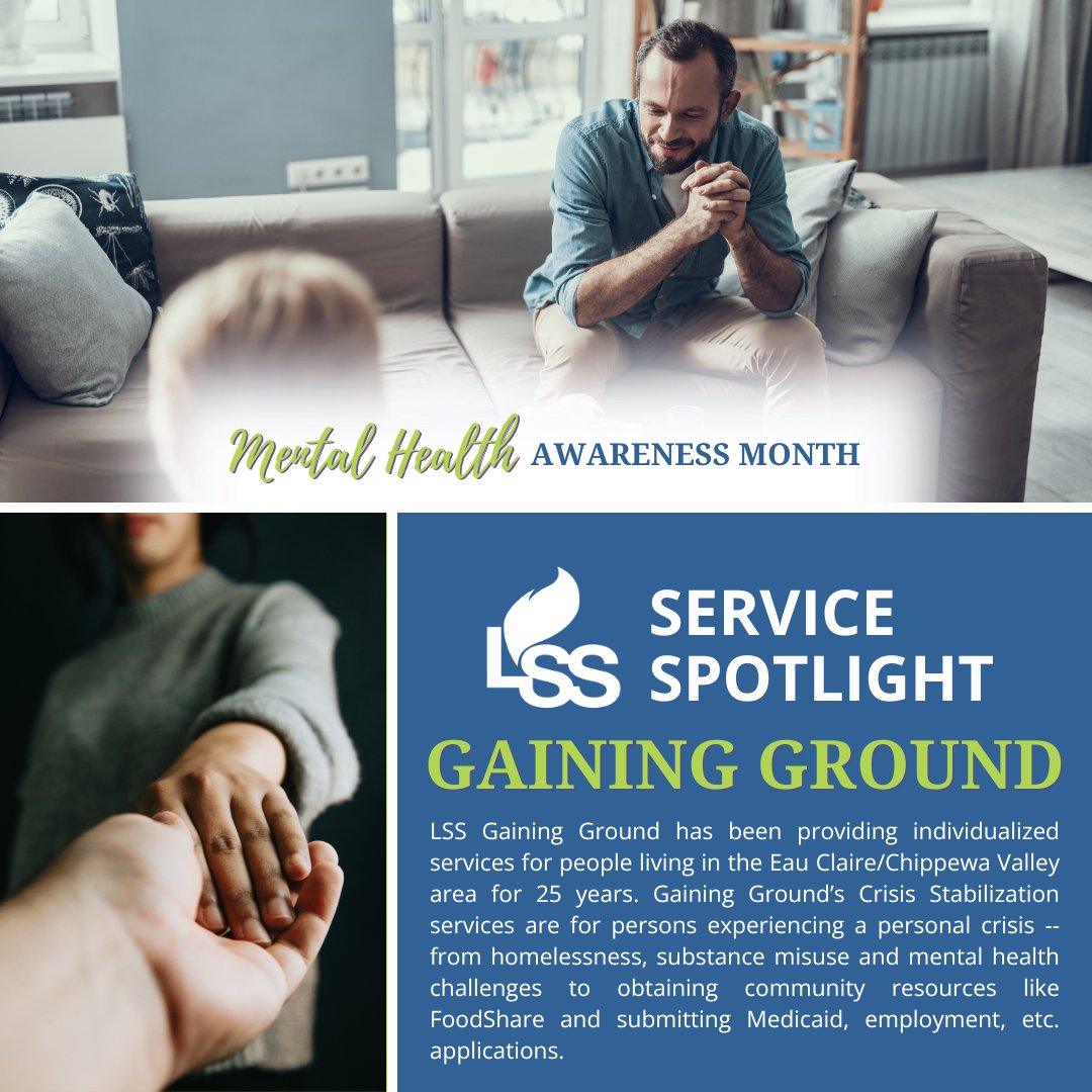 LSSWis's tweet photo. In honor of #MentalHealthAwarenessMonth, we continue to lift up LSS services, like Gaining Ground, that address substance misuse and mental health challenges and share facts to raise awareness of mental health conditions.
#InspiringRecovery #MentalHealth https://t.co/ih8xJfAmWY