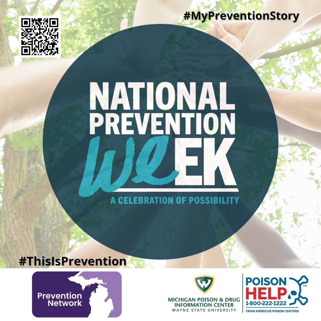 MichiganPoison's tweet photo. #PreventionWeek, May 12-18. Scan the QR or click the link for more https://t.co/rjKBukMLEh.
Poison Helpline, 1-800-222-1222. Available 24/7. @MichiganPoison @WayneMedicine @samhsagov @MichiganHHS @PoisonCenters  #ThisIsPrevention #MyPreventionStory https://t.co/7vI50BEHIL