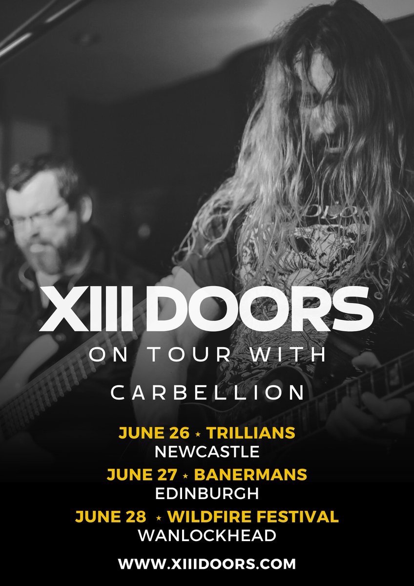 XIIIDOORS's tweet photo. * NEW DATE ADDED *

We've added an extra date to our upcoming Scotland shows! We'll be heading a little further south, over the border, to play in @TrilliansRock  on June 26th with our friends @carbellion  &amp; @bigironisbig  🤘🤘

Who's coming to the show? https://t.co/NLyNNGBAFL