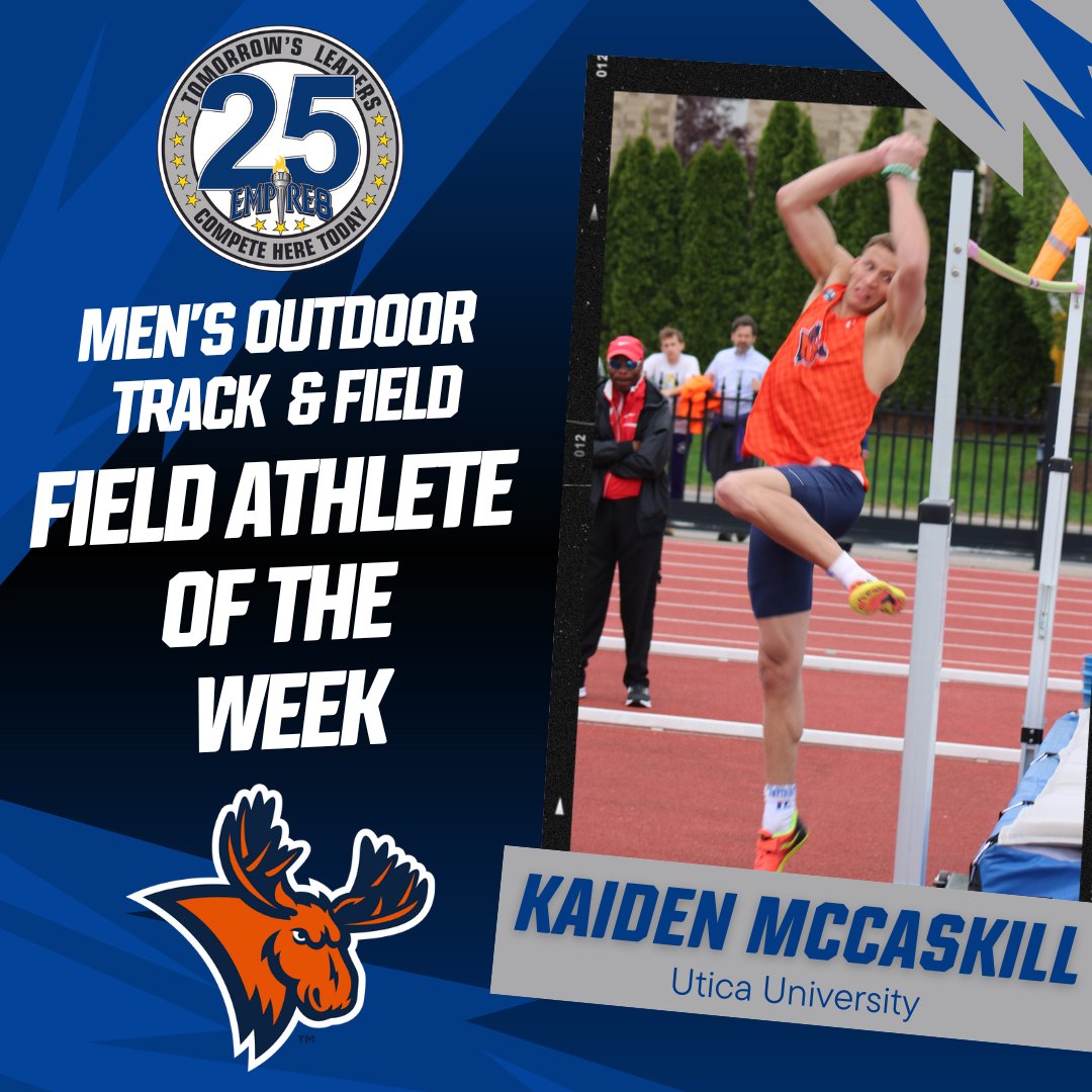 Congrats to our #E8 Men's Outdoor Track & Field Weekly Award Winners!

Track Athlete of the Week Andy Hadasz
@Utica_Pioneers 

Field Athlete of the Week Kaiden McCaskill
@UticaXCTF 

#E8Proud #LeadersCompeteHere #WhyD3 #E825