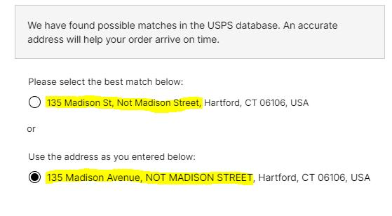 Goddammit, there is a reason why I put '135 Madison Avenue, NOT MADISON STREET,' you stupid algorithm.