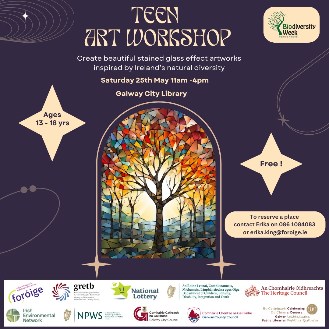 Sign up for Foróige's one-day teen art workshop with artist Jennifer Cunningham to celebrate #biodiversityweek2024.  Saturday 25 May in @galwaycitylib. Ages 13-18. FREE. Booking required. Contact Erika at 086 1084083 or erika.king@foroige.ie #artforteens #foróige #AtYourLibrary