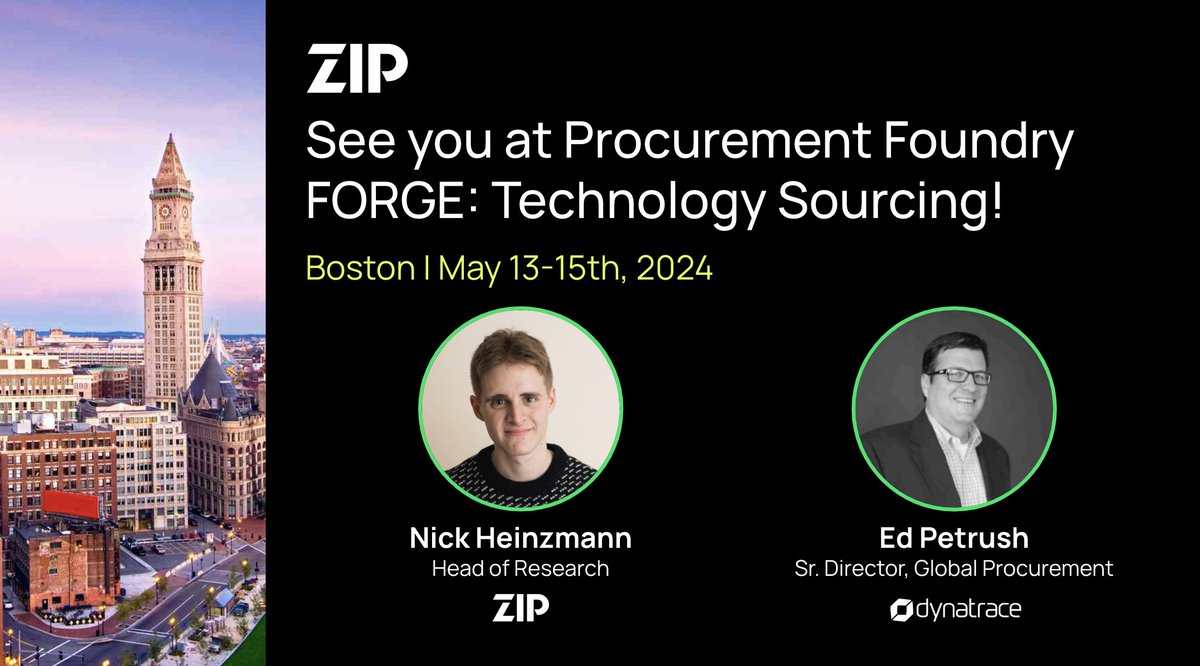 theziphq's tweet image. We are in Boston this week for the @procurefoundry  FORGE: Technology Sourcing where we&apos;ll be speaking with @Dynatrace about how procurement orchestration can unlock growth for your business. Stop by booth #9 to say hi to the Zip team! 🚀