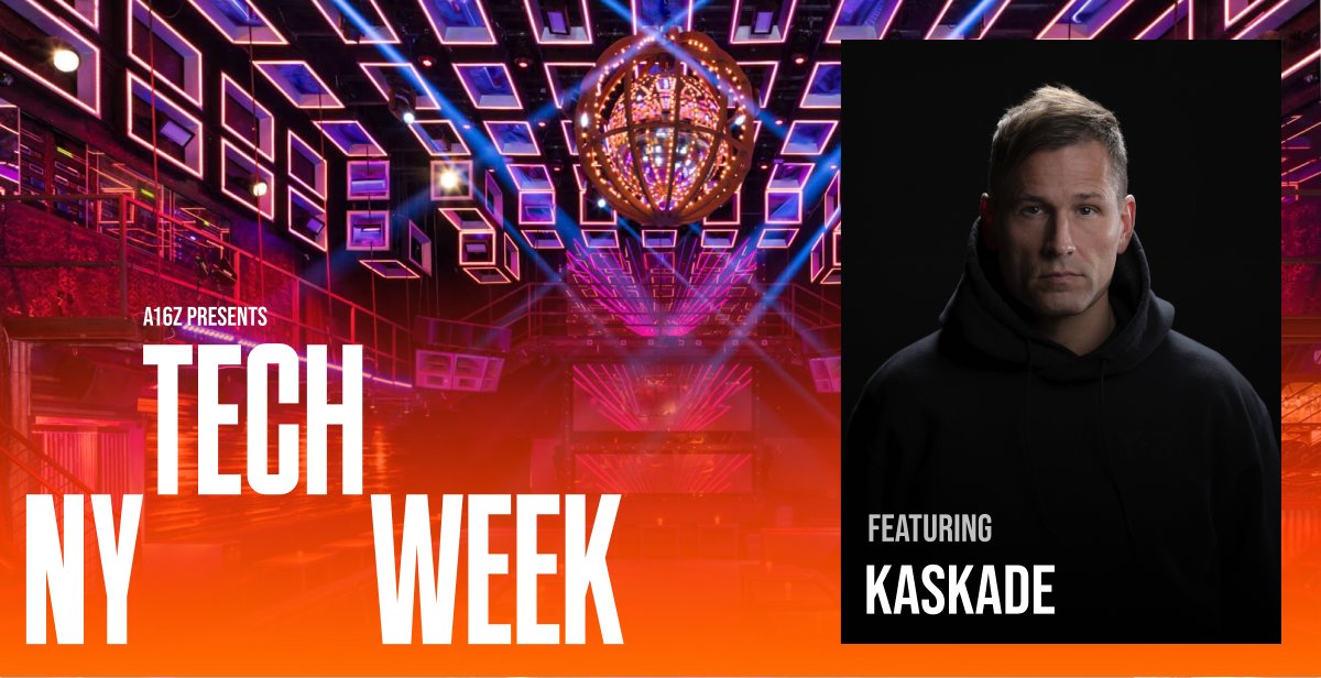 It’s official: We are excited to announce that @kaskade  will be kicking off #NYTechWeek at the Official NY Tech Week Kickoff hosted by @a16z!

Although the Official Kickoff Event is an invite-only event, we are reserving 30 spots for NY Tech Week event that’s application based.