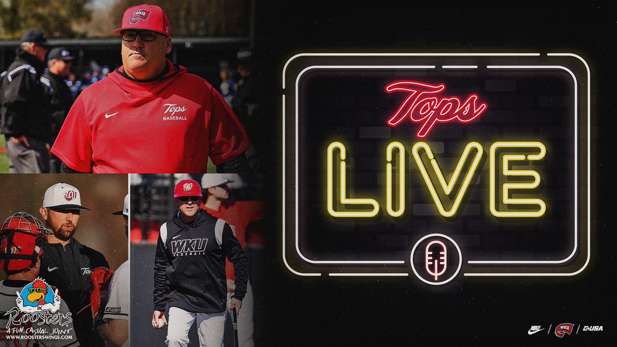 𝗧𝗼𝗽𝘀 𝙇𝙄𝙑𝙀 🎙️ Join us tonight at Rooster’s at 7 PM as Hilltopper Baseball head coach Marc Rardin and assistant coaches Rob Fournier and Dillon Napoleon join the show Wings are just $.79 🍗 #GoTops