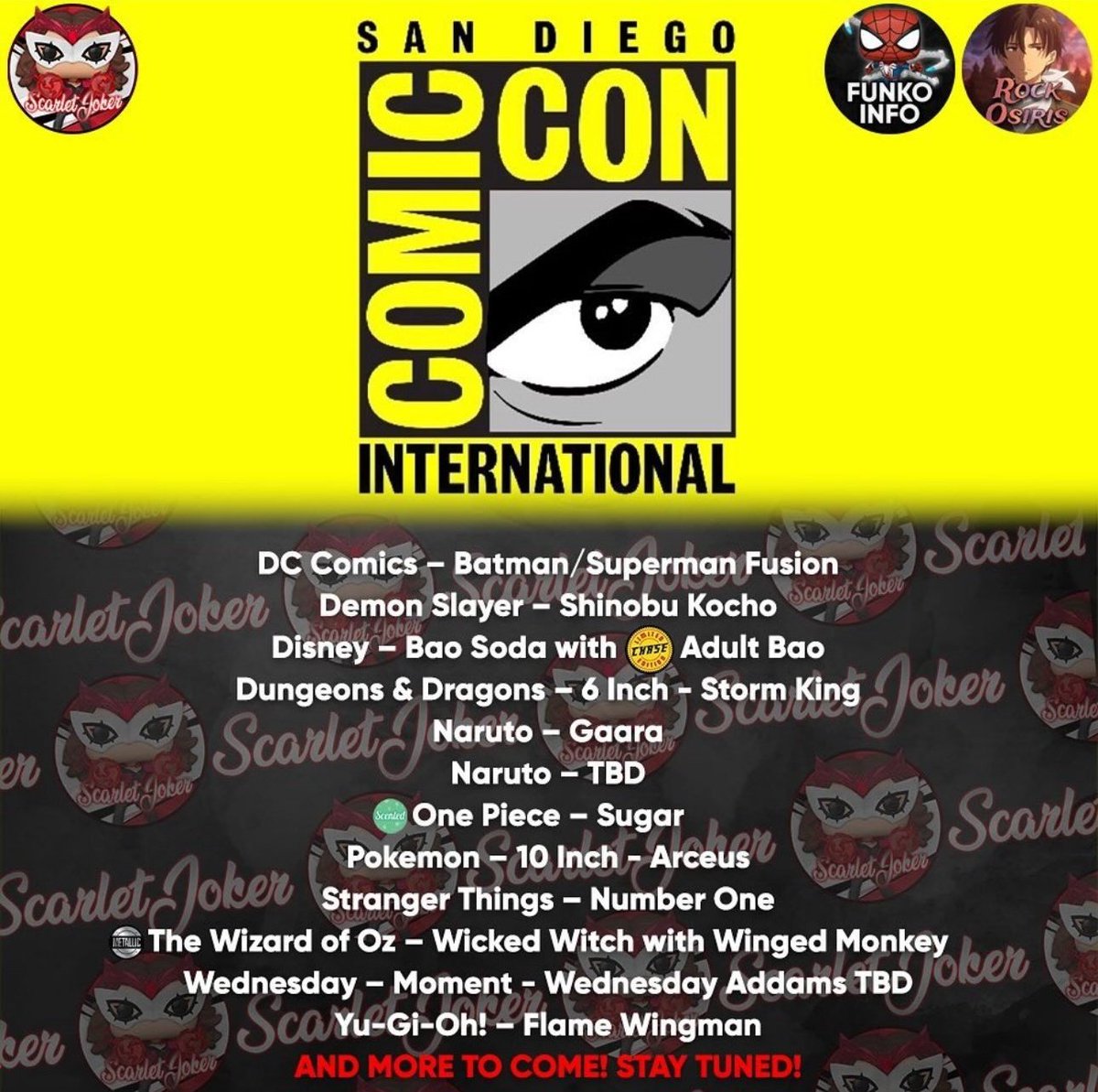 Here are some potential Sdcc Exclusive Funko Pops this year! Official Reveals start around July, stay tuned! Repost @thescarletjoker - #funko #funkopop #funkopopcollection #funkoaddict #funkopops #funkocollector #anime #manga #skittlerampage #onepiece #Naruto #DC #pokemon