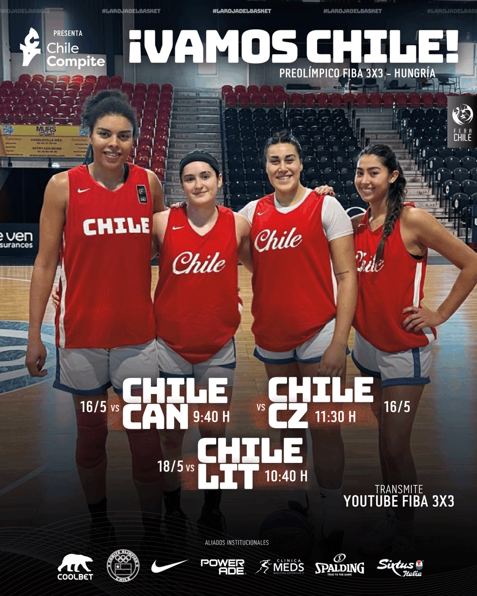Con el 𝗦𝗨𝗘𝗡̃𝗢 𝗢𝗟𝗜́𝗠𝗣𝗜𝗖𝗢 en la mira 🧐‼️

Con <a href="/INDChileOficial/">IND Chile 🇨🇱</a> presentamos nuestro camino por 𝗳𝗮𝘀𝗲 𝗱𝗲 𝗴𝗿𝘂𝗽𝗼𝘀 en el Preolímpico 3x3 🎟️🏆

▫️ vs. 🇨🇦 - 16/5
▫️ vs. 🇨🇿 - 16/5
▫️ vs. 🇱🇹 - 18/5

📺 YouTube <a href="/FIBA3x3/">3x3 Basketball | FIBA3x3</a> 

<a href="/TeamChile_COCH/">Team Chile</a> | #LaRojaDelBasket 🟡🔵