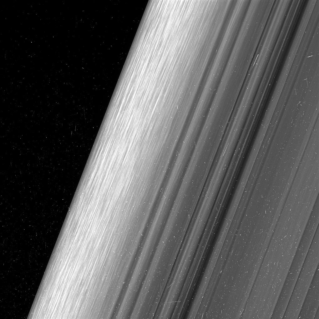 NASA's Cassini spacecraft once viewed Saturn’s outer B ring at a level of detail twice as high as it had ever been observed before