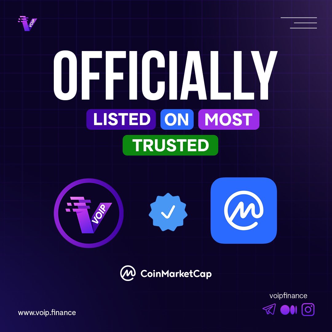 🟣$VOIP is thriving!

🔥VoiP Finance is officially listed on #CoinMarketCap 

😎 World's Most Trusted #Crypto Data #Authority 

THIS THING IS GOING TO BE BIG! 🥵

🔗 CMC: coinmarketcap.com/currencies/voi…

#coinmarketcap #voipfinance #presale #blockchain #authority #buynow