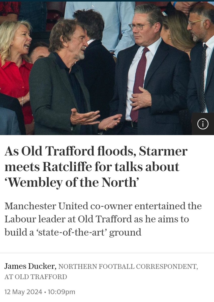Same old sleaze... Only days after backtracking on his New Deal for Workers, Starmer was hob-nobbing in the directors' box at Old Trafford with union-busting billionaire Ratcliffe. @UniteSharon describes the latest 'New Deal' as 'unrecognisable' and 'not worthy of discussion'.
