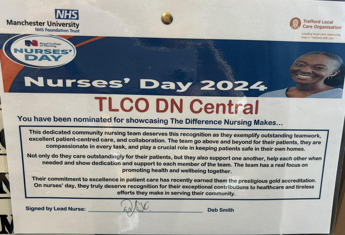 DN_central_tlco's tweet photo. Happy international nurses from us all here @DN_central_tlco This is the nomination we received for providing excellent patient centred care and being the support network for one another 🙌 as we all know nursing is a tough profession but we do it with resilience and pride. https://t.co/oU7gmUaDf8