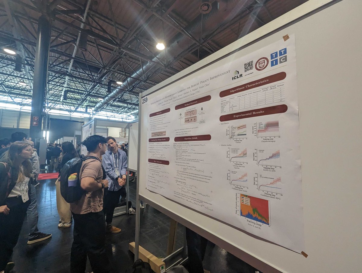 Xuefeng Liu (@xuefengcs) on Twitter photo It’s great to introduce <Blending IL and RL for Robust Policy Improvement> as a #SPOTLIGHT presentation at #ICLR2024 (joint work with <a href="/takuma_yoneda/">Takuma Yoneda</a>, Rick Stevens, <a href="/mattrwalter/">Matt Walter</a> <a href="/yuxinch/">Yuxin Chen</a>). Thanks to quite a few people who stopped by with interesting questions and follow-ups! It’s great to introduce <Blending IL and RL for Robust Policy Improvement> as a #SPOTLIGHT presentation at #ICLR2024 (joint work with <a href="/takuma_yoneda/">Takuma Yoneda</a>, Rick Stevens, <a href="/mattrwalter/">Matt Walter</a> <a href="/yuxinch/">Yuxin Chen</a>). Thanks to quite a few people who stopped by with interesting questions and follow-ups!
