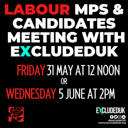 Huge thank you to @ChiOnwurah @justinmadders and @PaulaBarkerMP for all booking places on our MPs and Candidates events in the next few weeks. #ExcludedUK members are thrilled that @UKLabour are prepared to talk to us as, so far, zero @Conservatives have booked a place to