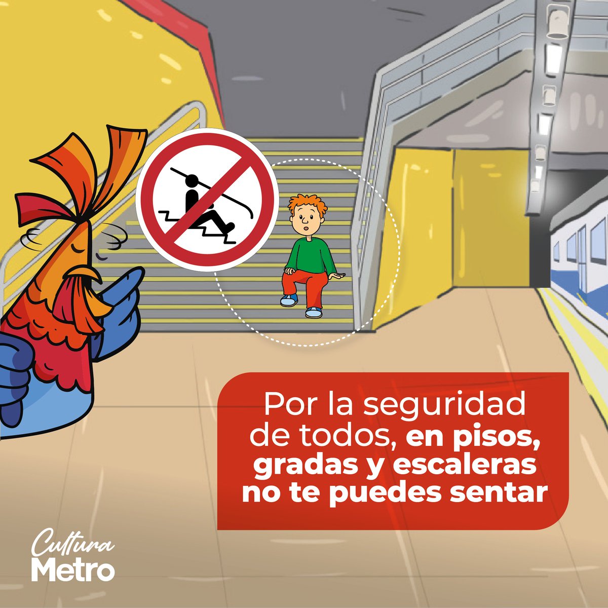 🚇 #ElMetroDeQuitoRenace | Ey tú, sí tú.... Las gradas y los pisos de nuestras estaciones no son asientos 🤔. Por tu seguridad y la de los demás, mantengamos despejados estos espacios. ¡Gracias por tu ayuda! #CulturaMetro #QuitoRenace