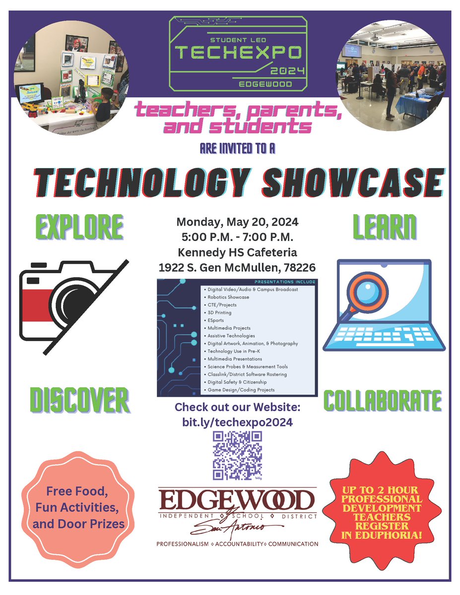 Come to TechExpo 2024 and see how technology is transforming education in our schools. Enjoy free food, fun activities and door prizes. #EdgewoodProud #IChooseEdgewood @EISDofSA