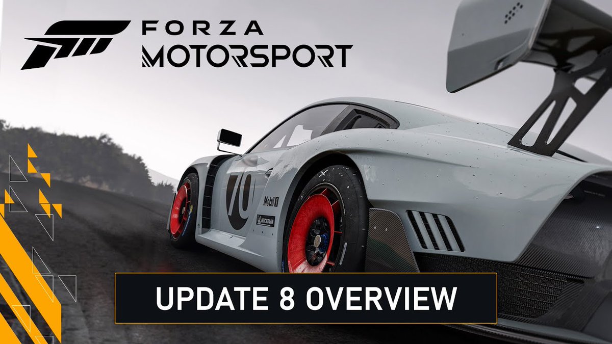 Forza Motorsport | Update 8 is coming today. • Improvements to Safety Ratings • Improved the matchmaking algorithm to search for a narrower range of Safety Ratings • Gloss-matte slider in the Livery Editor • Tire Wear scale option • Improvements to Drivatar AI braking