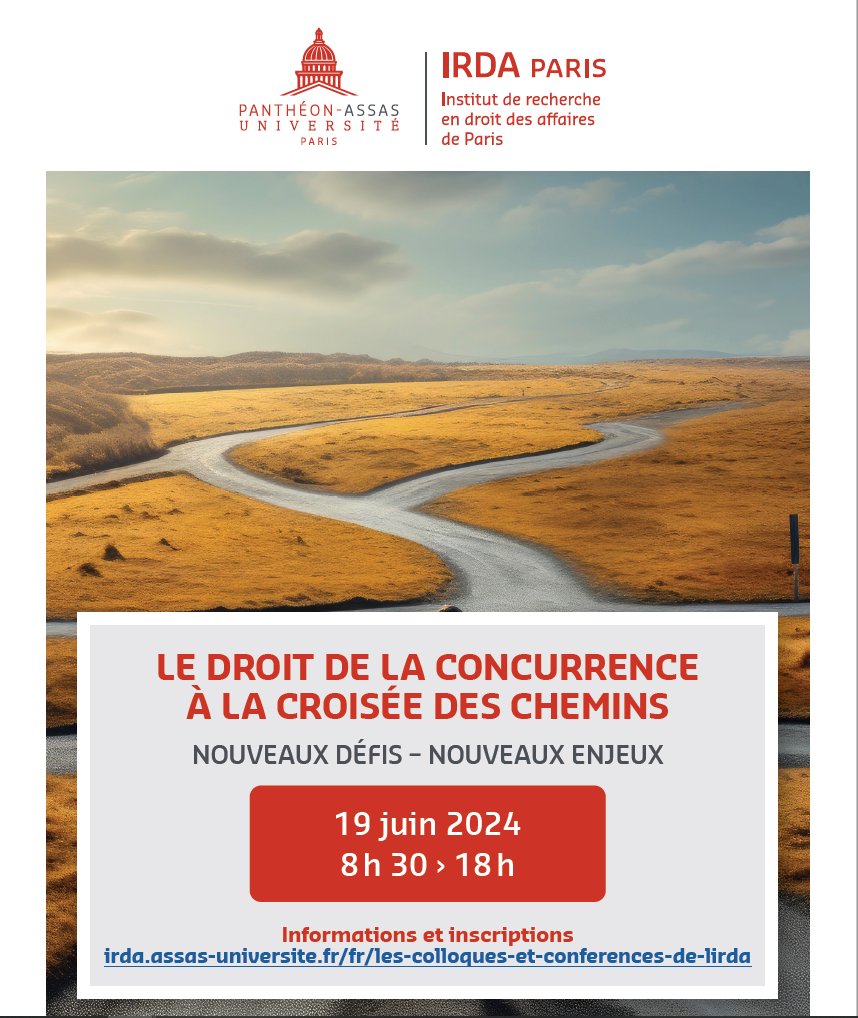 fred_marty's tweet photo. Conférence sur la dynamique du droit de la concurrence organisée le 19 juin prochain par Emmanuelle Claudel (IRDA - @AssasUniversite)
J'aurai le plaisir d'y traiter des ententes numériques
➡️ Le programme de la journée : https://t.co/TAgTlbD7IN https://t.co/C7yVumqZmv
