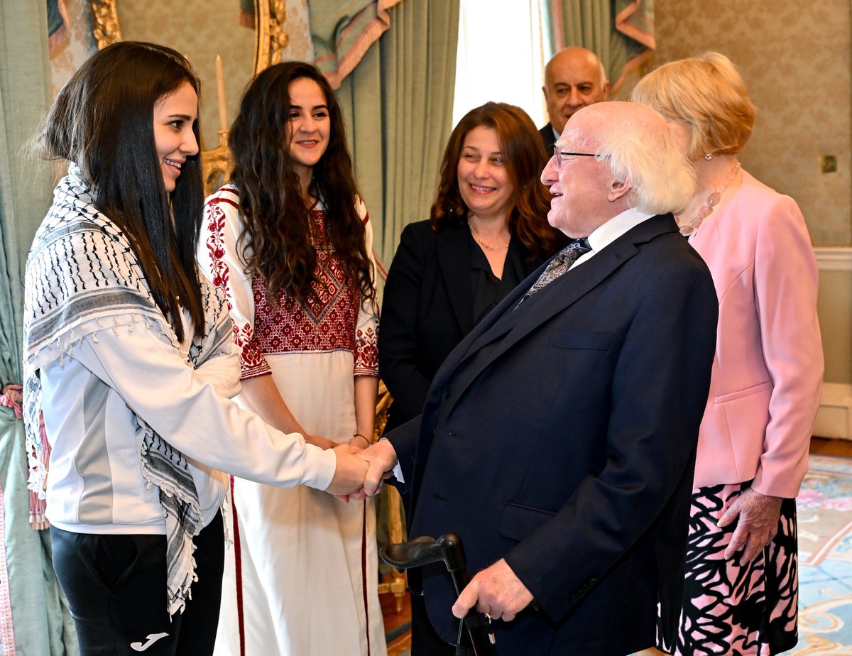 bfcdublin's tweet photo. 🇮🇪 ❤️🇵🇸 President of Ireland Michael D Higgins hosted players and management of Bohemians and Palestine at Áras an Uachtaráin today ahead of Wednesday’s historic international solidarity game at Dalymount Park. 🙌 https://t.co/NXEemScCrD