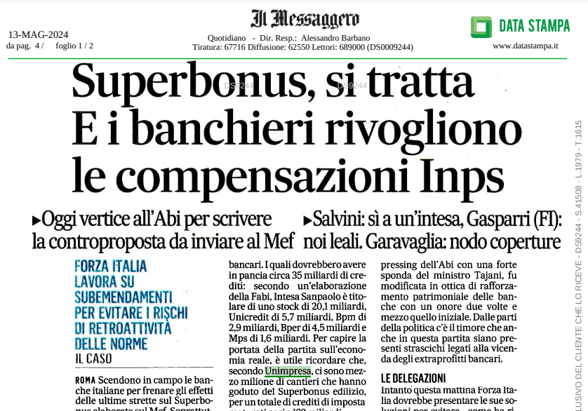 ✒️ #unimpresa su #IlMessaggero – #superbonus, si tratta. E i #banchieri rivogliono le compensazioni #INPS 👉 unimpresa.it/il-messaggero-… #️⃣ #Superbonus2024 #MEF #ABI #compensazione