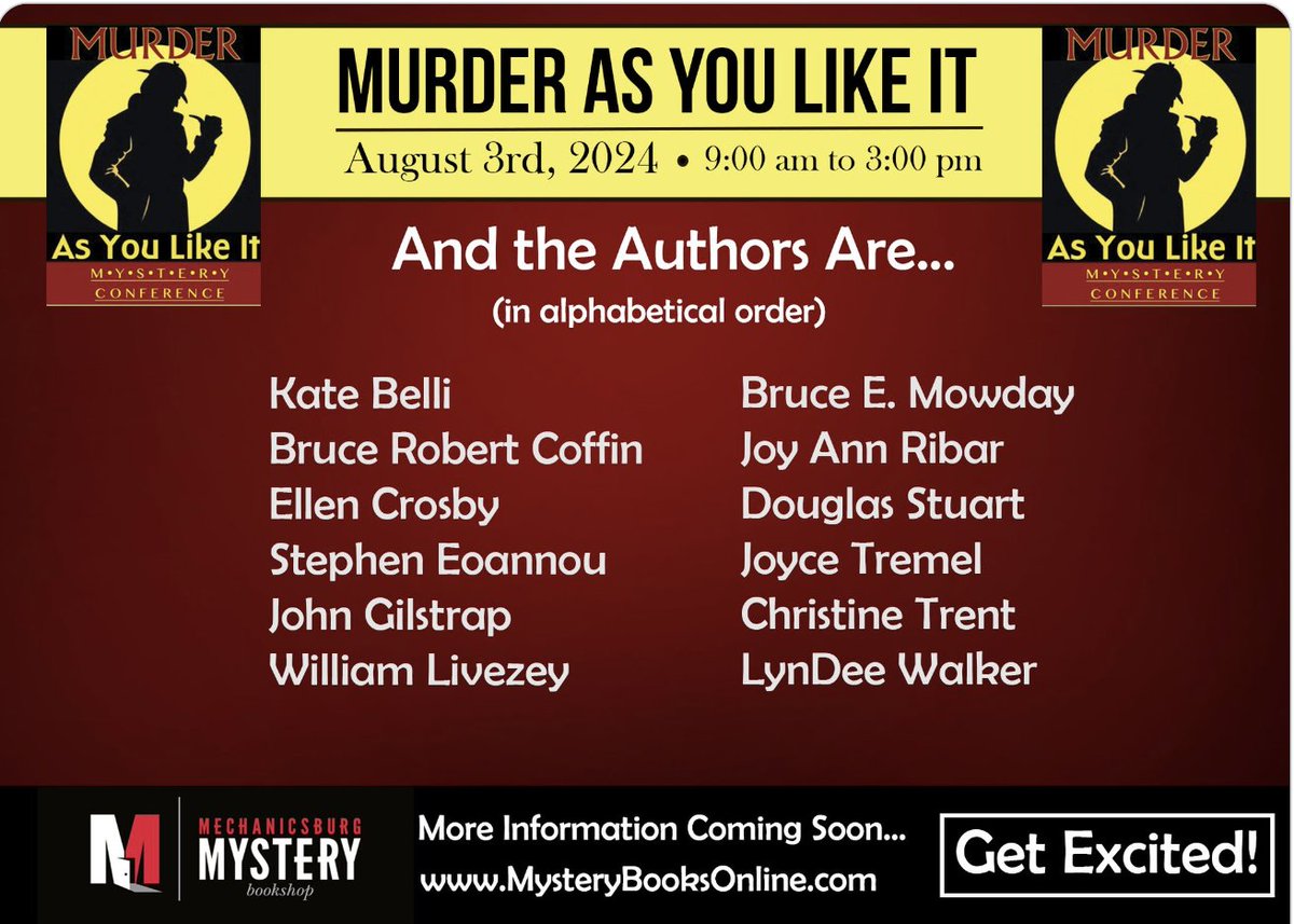 I'm looking forward to being a panelist at Murder As You Like It this summer! More details coming soon! @SFWP @SusanSchulman @IPGbooknews #WritingCommunity