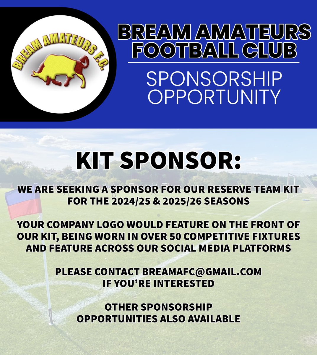 BreamArmy's tweet photo. KIT SPONSORSHIP 24/25 &amp; 25/26

We are still seeking a kit sponsor for the Reserve team kit for the next two seasons.

Please get in touch if you’re interested!

#BreamArmy https://t.co/gBYxgY4MYV