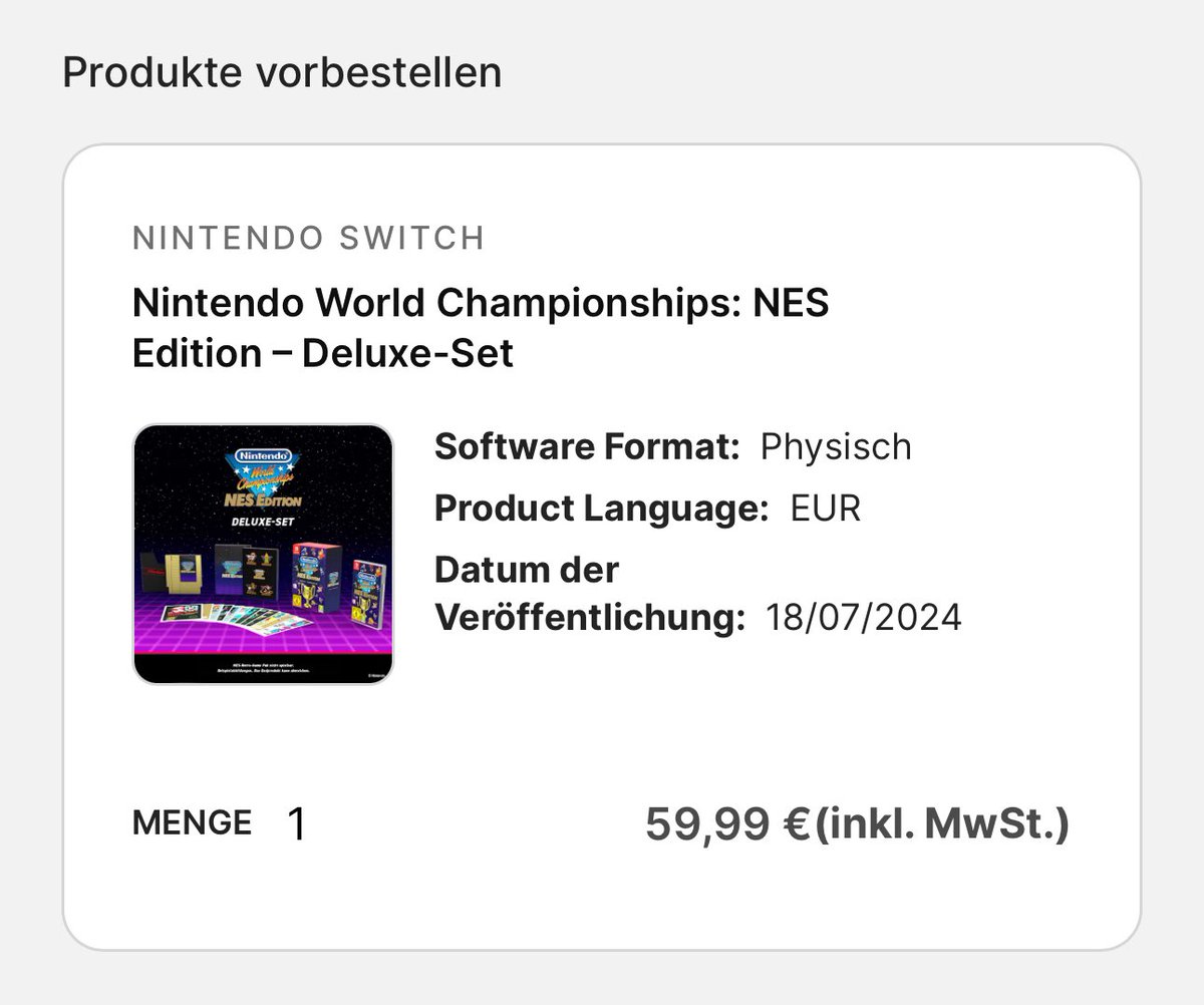 Bei mir hat die Anmeldung bei @NintendoStoreDE @NintendoDE für die #nintendoworldchampionships NES Edition - Deluxe Set wunderbar geklappt. Hoffe bei euch auch ☺️