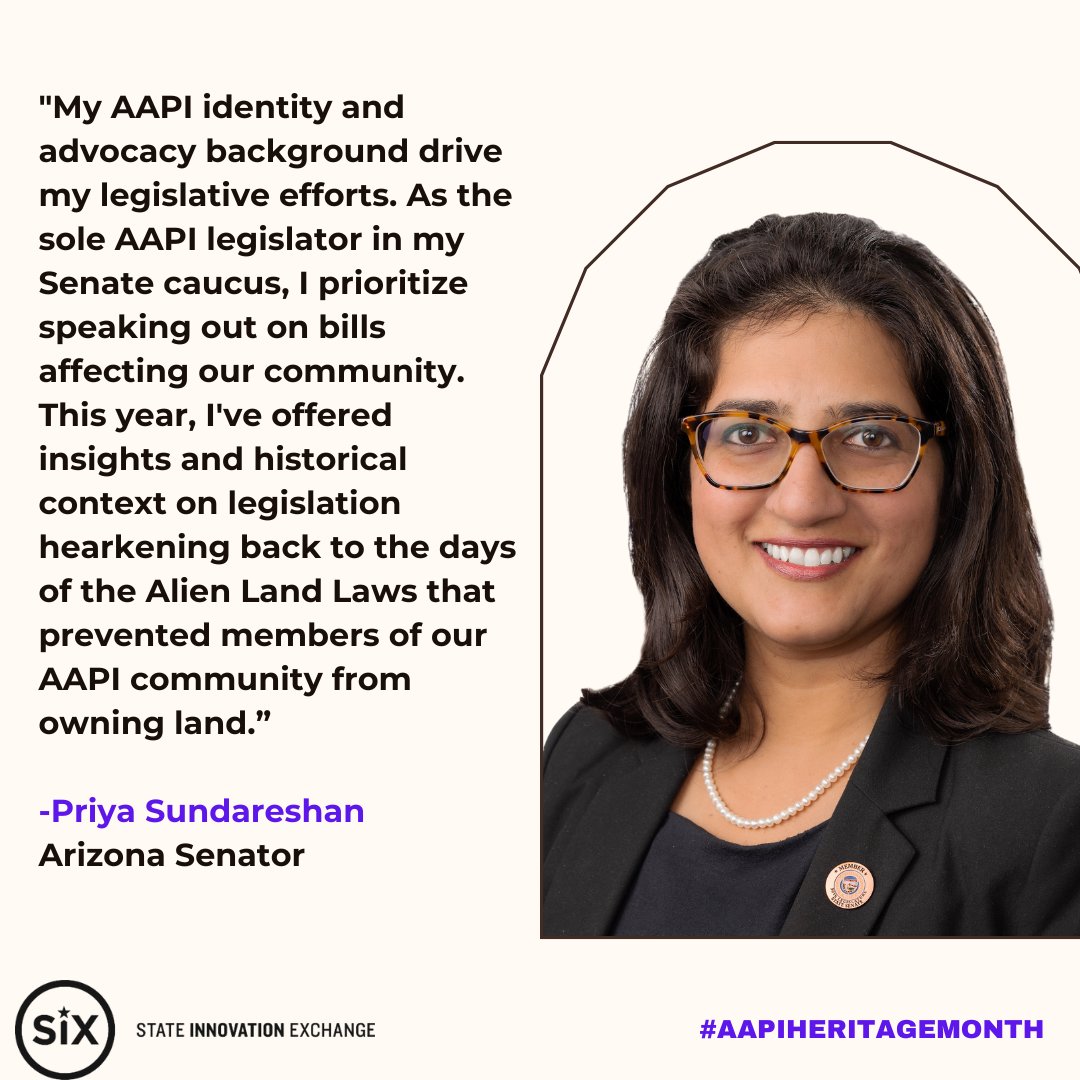 As we celebrate #AAPIHeritageMonth, we celebrate the accomplishments of state legislators like @priya4az who use her identity and expertise to speak to bills that hearken back to the days of the Alien Land Laws that prevented members of our AAPI community from owing land.