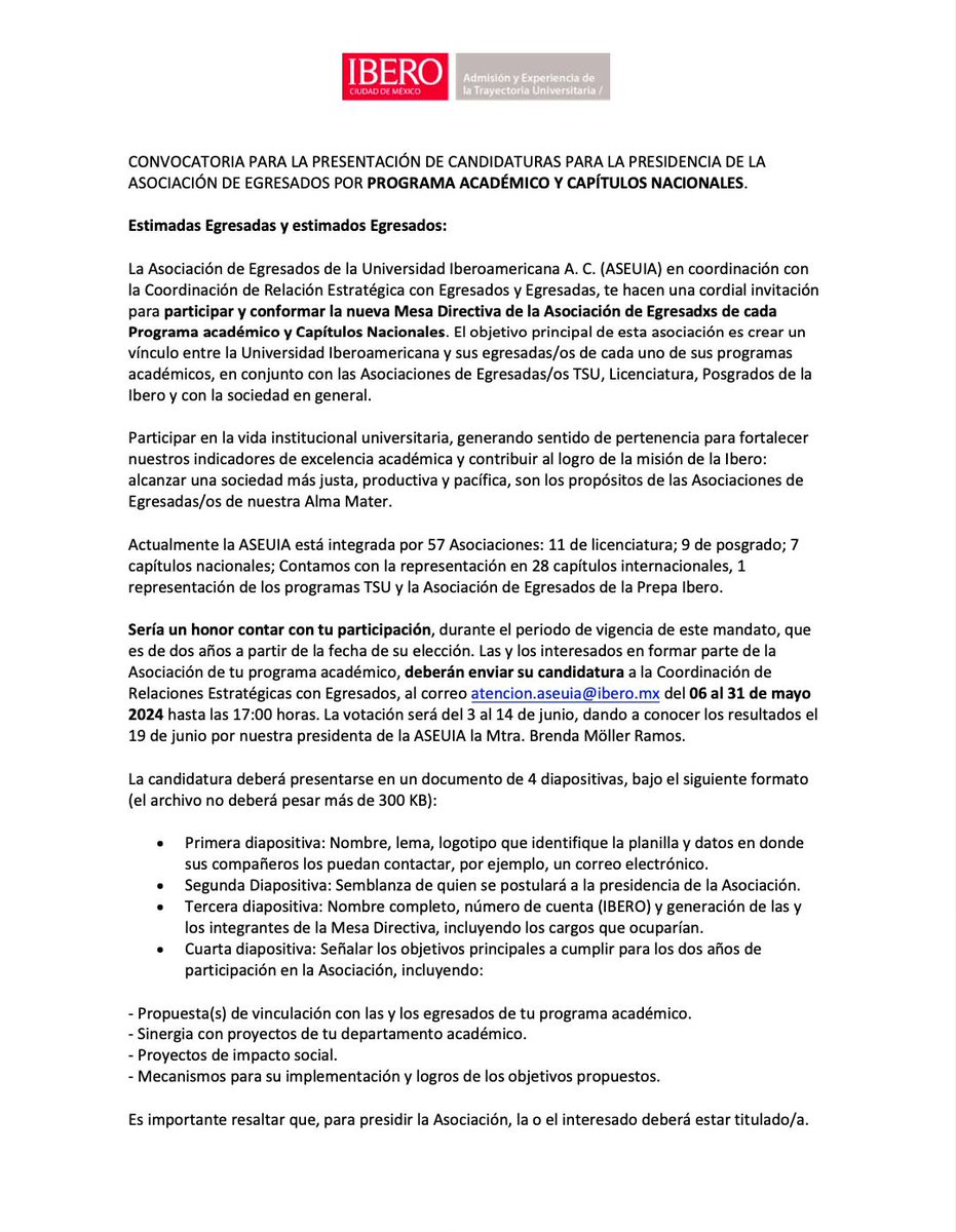 AsepecIBERO's tweet photo. 📢 Convocatoria para el cambio de mesas directivas capítulos nacionales @ComuniPosgrados @aseuiaibero @IberoEgresados #egresados #SomosIbero 👇 https://t.co/V2n44Zh1S6