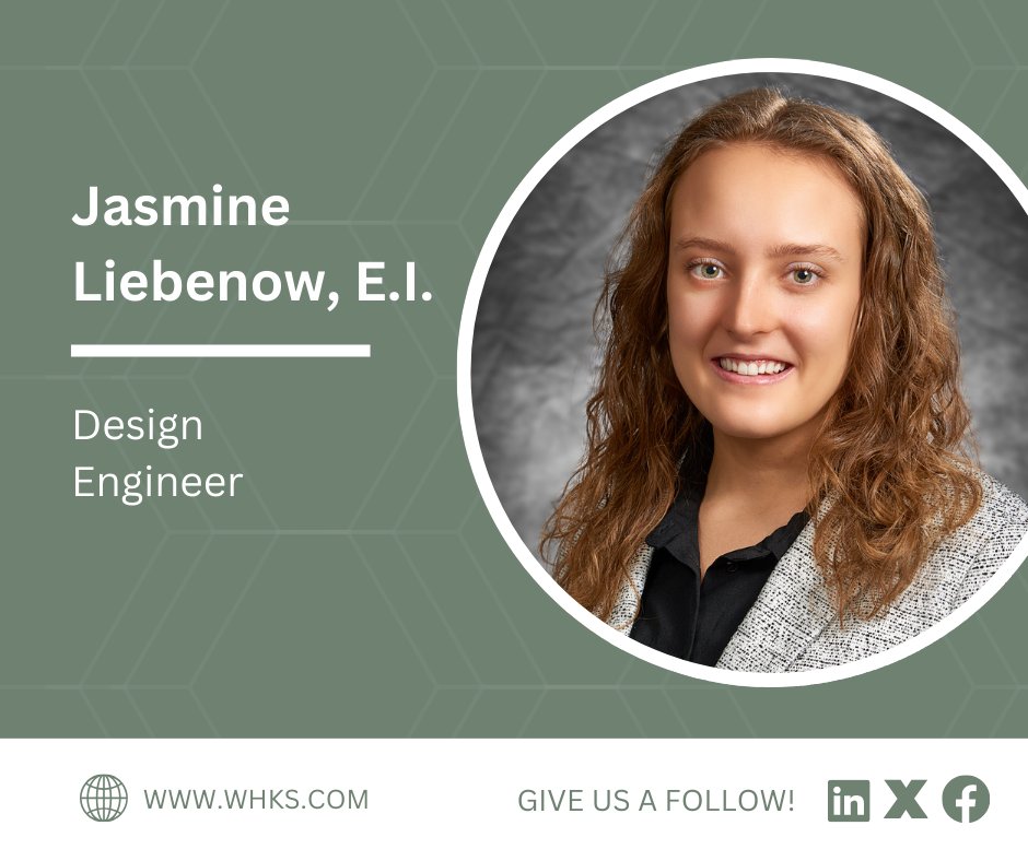 WHKS is excited to introduce some of the newest faces at WHKS & Co.! Please welcome:
✨ Jasmine Liebenow, E.I. ✨

Jasmine joins WHKS as a Design Engineer with a B.S. in Civil Engineering from the University of WI-Platteville.

#WHKS #Shapingthehorizon