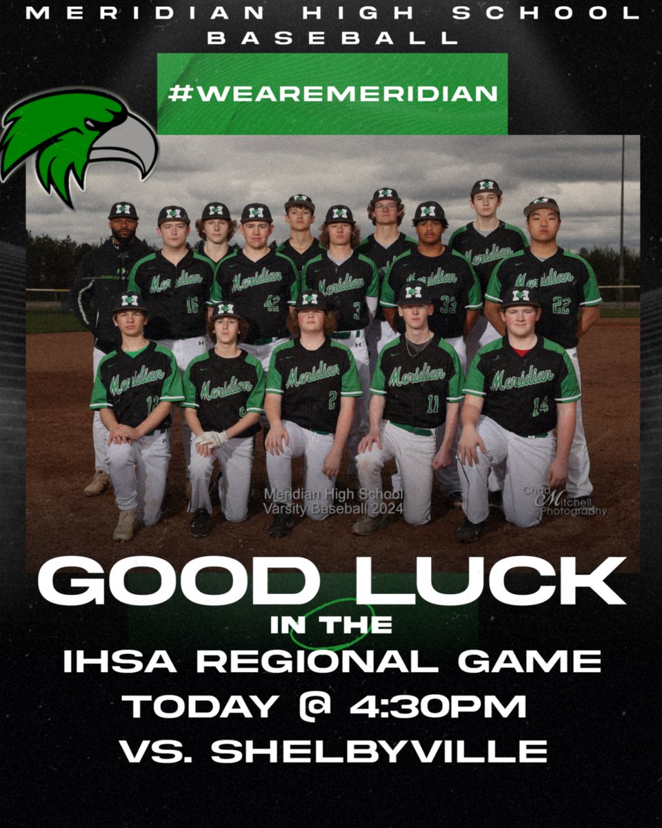 Good luck to the Baseball team today as they start Post Season play! The boys will play Shelbyville at Shelbyville. The first pitch is at 4:30pm. Make plans to cheer them on!!

#wearemeridian