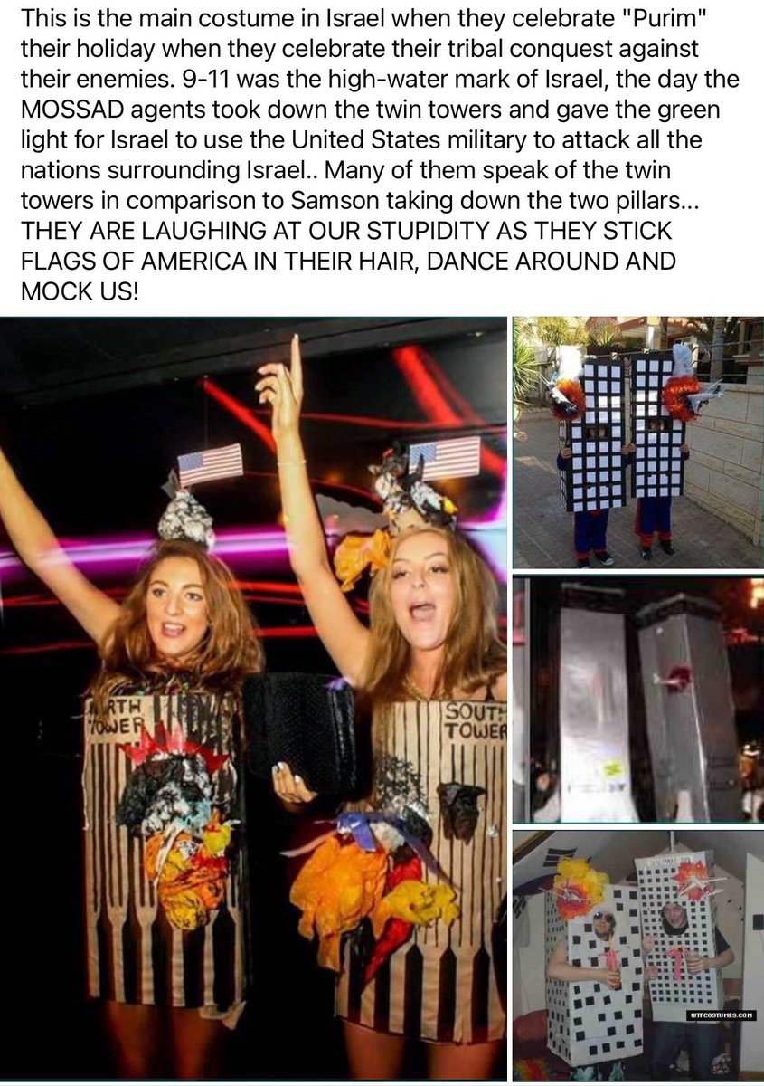 This picture should be shared everywhere by everyone who knows the truth. These yentas dress up as trade towers on Purim, their holiday which celebrates tribal victories!?
