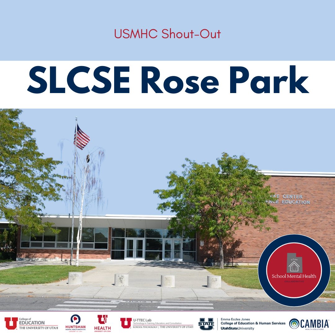 Huge shout-out to the SLCSE Rose Park school! “The teachers and staff are dedicated to supporting students in achieving their academic goals as well as learning life long mental health tools.” -CD, USMHC Team Member

 #UtahSchoolCounselor #SchoolMentalHealth #UtahSMHCollab