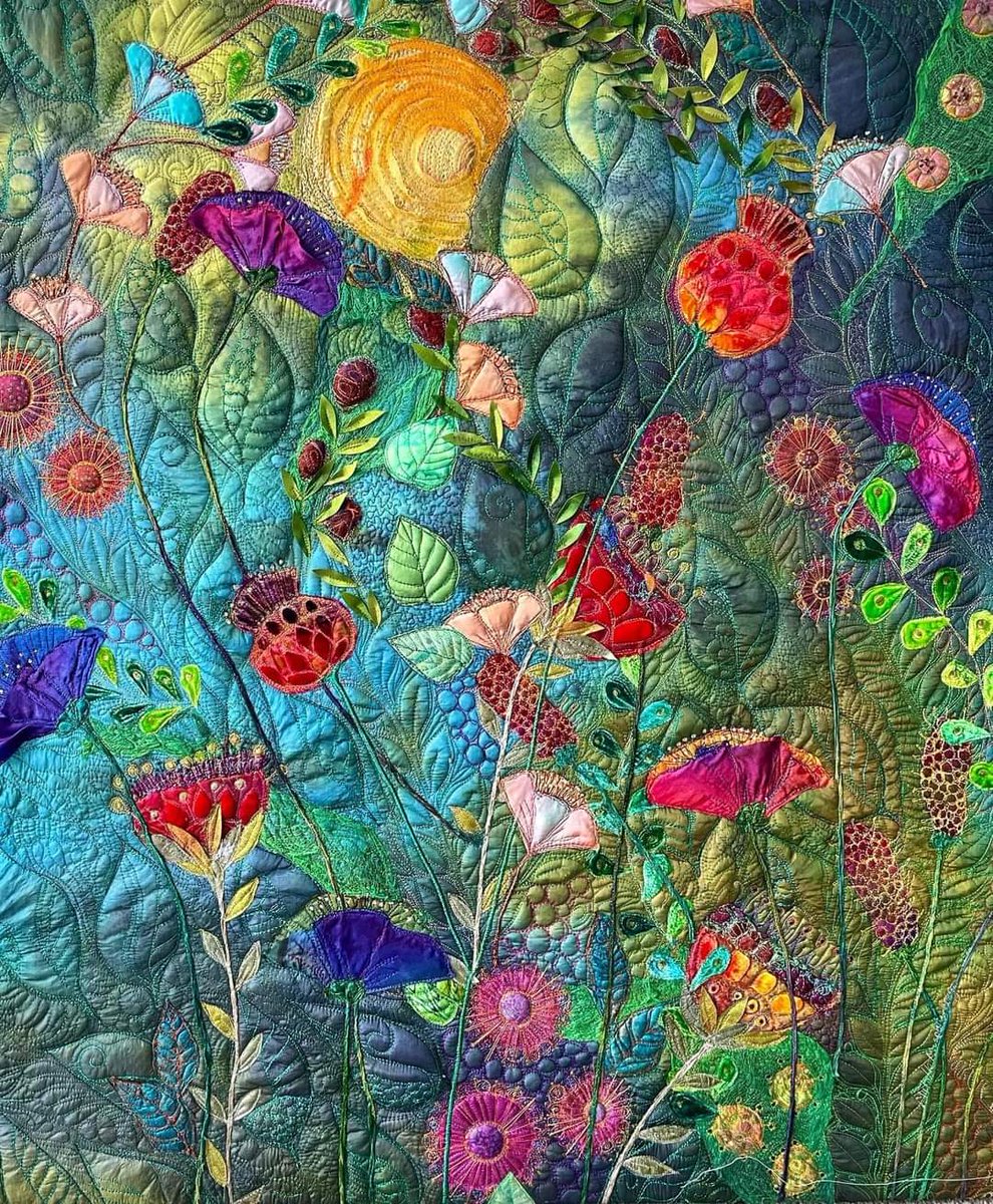 “The Bohemian Garden” embroidered textile using layers of hand-dyed silk, by artist Michelle Mischkulnig.