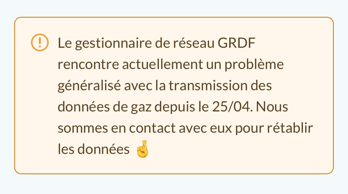 alex_lenoir's tweet photo. Bonsoir ⁦@hello_watt⁩ ! Savez-vous quand les données de ⁦@GRDF⁩ seront à nouveaux dispo ?
Merci ! https://t.co/zs8NuwCXER
