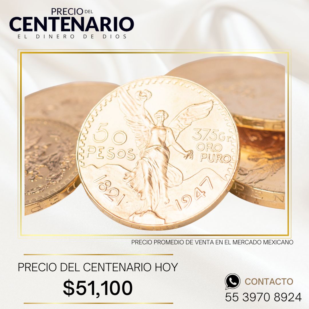 PrecioOroMX's tweet photo. Adquiere centenarios de oro con nosotros al mejor precio del mercado: HOY 13 de mayo $51,100  WhatsApp 55-3970-8924 https://t.co/Z9oZmr9HKs