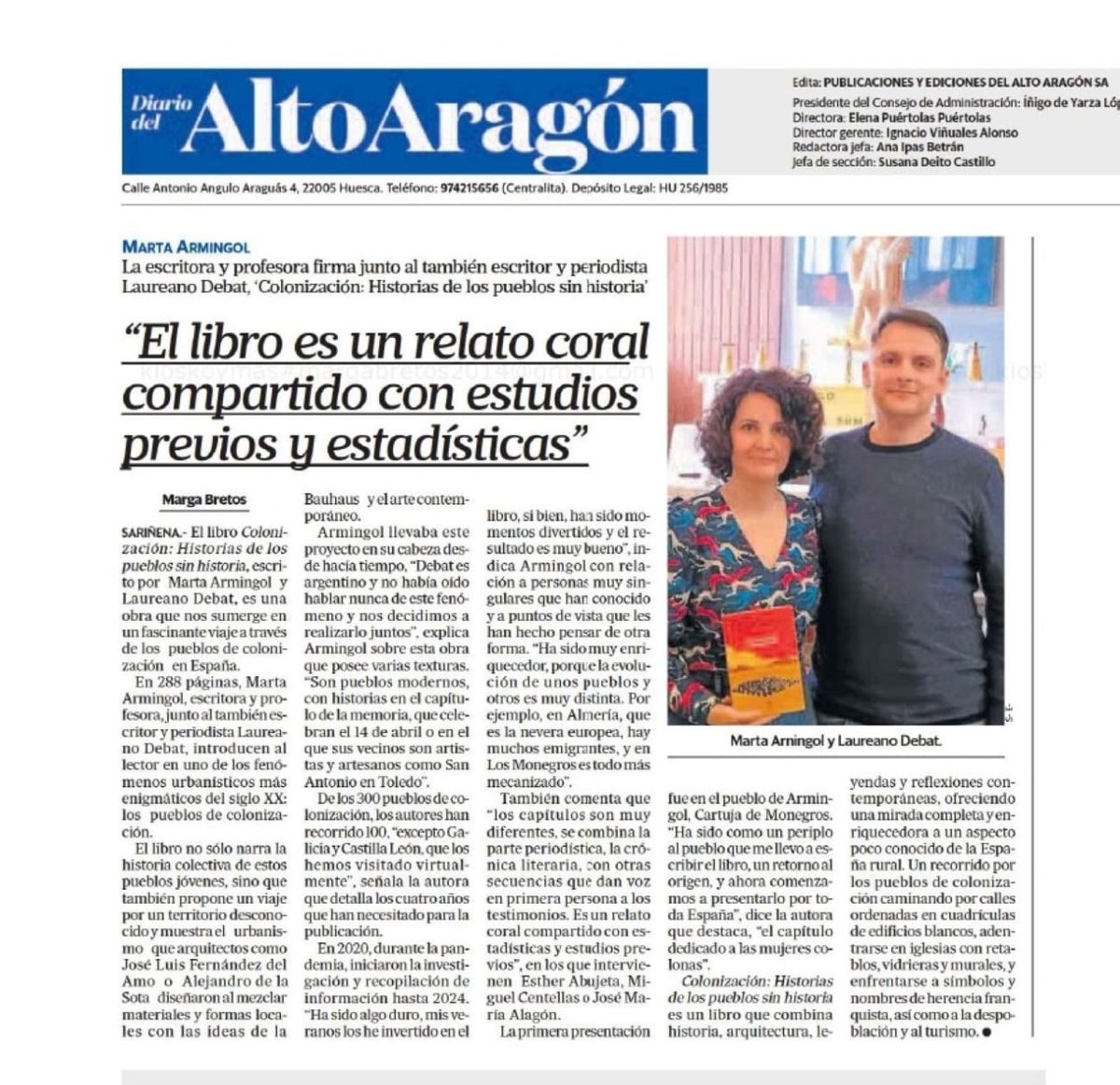 «Colonización. Historias de los pueblos sin historia» en el Diario del @altoaragon. El sábado 25 de mayo a las 12.30h el libro se presenta en la Feria del libro de #Huesca con @74oscarsipan @laureanodebat diariodelaltoaragon.es/noticias/cultu…