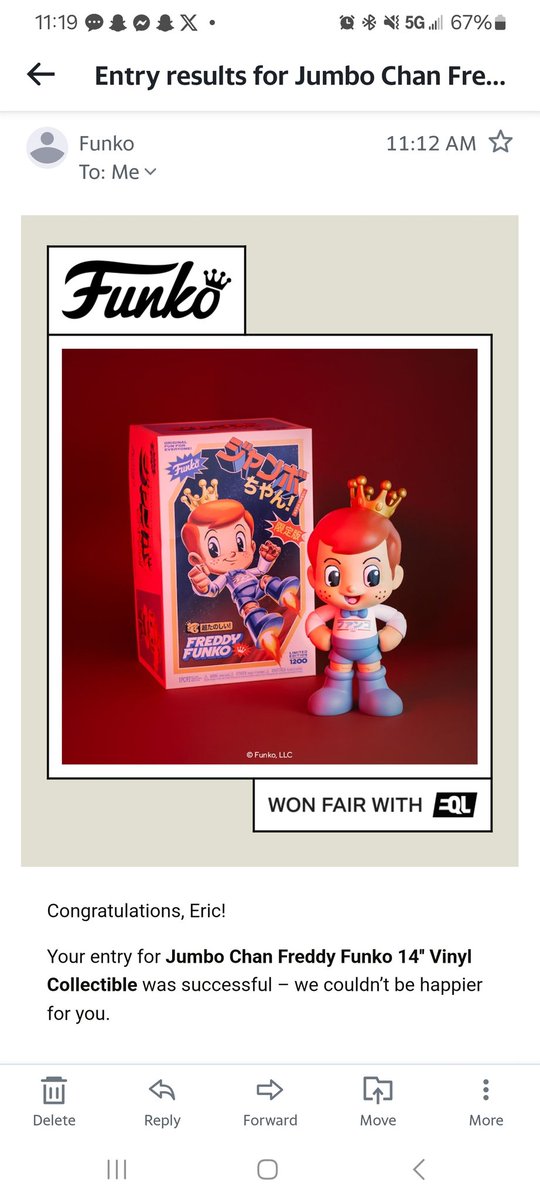 LFG!!!! An early bday present to myself! 🙏🏽
I completely forgot results are being sent today, check your emails people Ws are being sent out! 

#Funko
#FreddyFunko
#FunkoFunatic
#FunkoCommunity
#FreddyJumboChan
#FreddyFunkoJumboChan