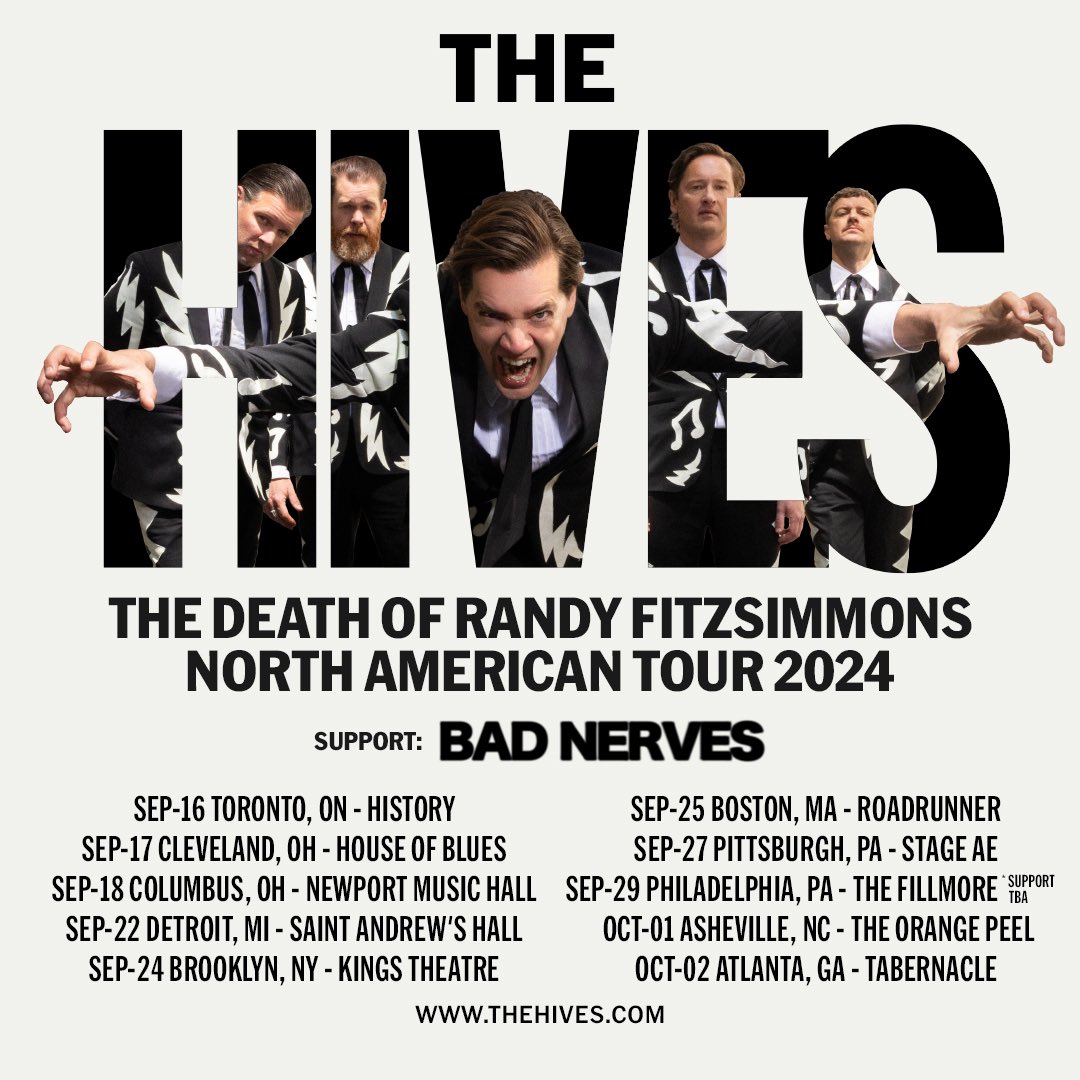 It’s previously been known to the public that the artists known as The Hives are embarking on a musical campaign of the North American incontinent. They will be joined by @BADBADNERVES who will supply musical enjoyment for people who show up in time. thehives.com