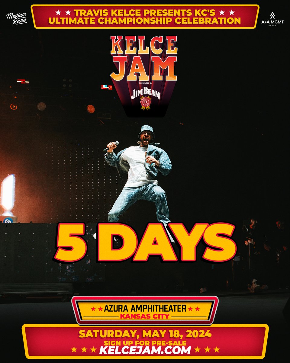 KC, it’s almost time to fight for your right to party! #KelceJam week is finally here with only 5 DAYS to go until we kick off summer with @tkelce. 🏈🏆 Tickets will SELL OUT and only a few remain - buy now at KelceJam.com!